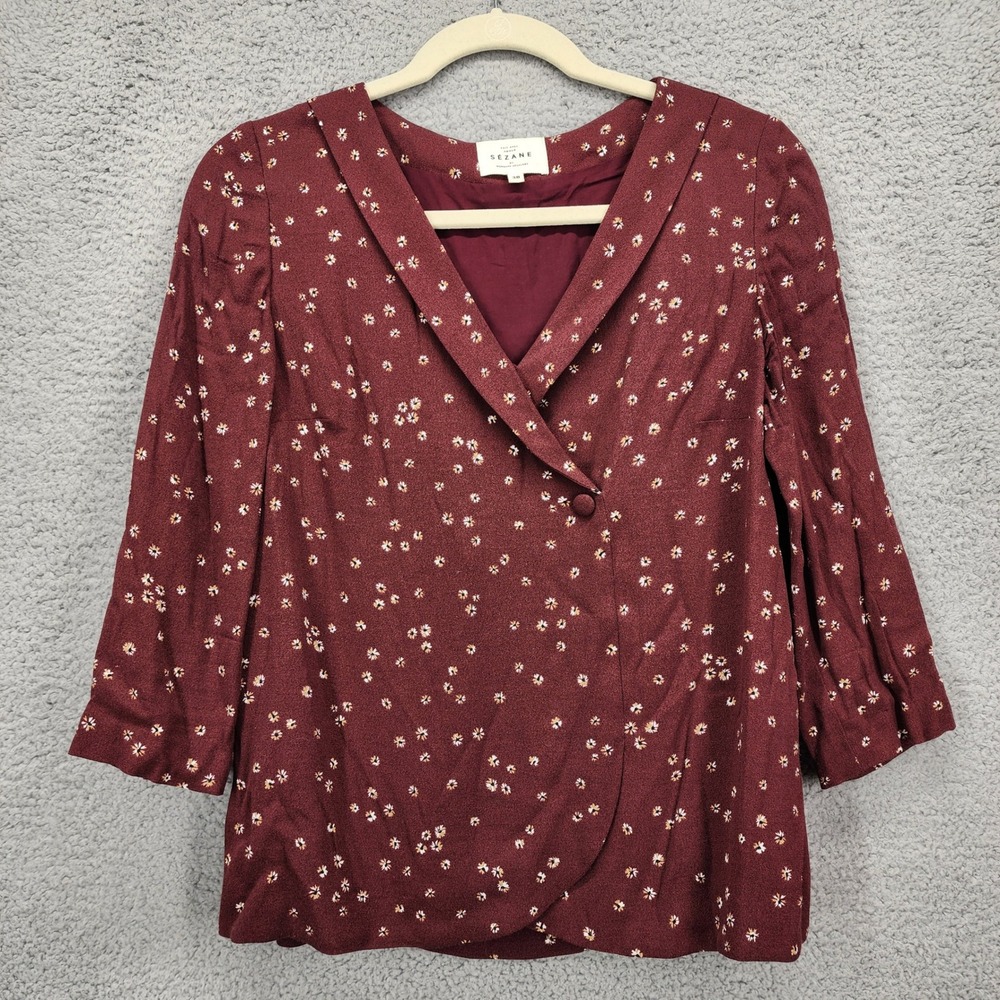 Sezane Burgundy Floral V-Neck Blouse